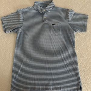 Boys Vineyard Vines blue striped polo medium 12-14